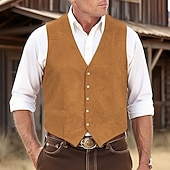 preiswerte Herrenweste-Herren Weste aus Wildlederimitat Weste Gilet Wildlederweste Outdoor Täglich Vintage Frühling Herbst Tasche Knöpfe Polyester Bequem Einfach Einreihig Ein-Knopf V Ausschnitt Normale Passform Schwarz
