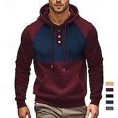 tanie bluzy polarowe-Męskie Bluza z Kapturem Bluza z kapturem Czerwony Granatowy Khaki Szary Kaptur Kolorowy blok Kieszeń Praca Sport i turystyka Codzienny Podstawowy Codzienny Trening Jesień Zima Odzież Bluzy z kapturem