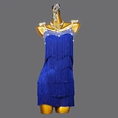 cheap Competition Dress-Latin Salsa Dance Dress Crystal / Rhinestone Tassel Pure Color Women&#039;s Performance Sleeveless Spandex