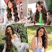 abordables Clip dans les extensions-Extensions de cheveux à clips pour femmes, cheveux longs ondulés, brun chocolat et brun foncé, 4 pièces, 24 pouces, synthétiques, doux et naturels, épais