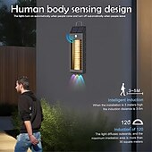 baratos Candeeiros Luzes de Exterior-Luzes de parede solares com sensor de movimento para porta frontal, 2 modos com holofote RGB, postes de LED, cerca, segurança para varanda, 1 unidade