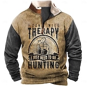 economico Felpe da Caccia-Per uomo Maglia Felpa con zip corta Marrone Marrone 2 Mezza zip Blocco di colori Renna Mezza cerniera Stampato Sport &amp; Outdoor Quotidiano Ferie Poliestere Vintage Streetwear Casual Autunno &amp; Inverno