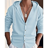 economico Camicie di lino-Per uomo Camicia Camicia di lino Camicia casual Camicia con Bottoni Camicia di cotone A righe Vacanza Camicia hawaiana Nero Bianco Blu marino Cachi Manica Lunga Con Cappuccio Primavera Autunno