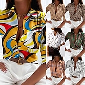 ieftine Topuri de lucru pentru femei-Pentru femei Cămașă Bluză Floare Modern Casual Manșon Lung Guler Cămașă Topuri obișnuite Zilnic Concediu Nasturi Imprimeu Alb Galben Maro Deschis Maro Trifoi Vară