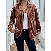 preiswerte Damen Einfache Oberteile-Damen Hemd Einfarbig Elegant Stilvoll Lässig Langarm Hemdkragen Normale Oberteile Täglich Knöpfe Rote Blau Braun Grün Sommer Frühling