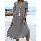 preiswerte Kleider-Damen Midikleid T-Shirt-Kleid Sommerkleid Lässig Täglich Normale Passform Einfach Kurzarm Rundhalsausschnitt Schwarz Orange Aprikose Grau Sommer