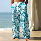 billiga Casual byxor med tryck för män-Herr Sjöstjärna marint liv Långbyxor Säckiga byxor Casual byxor Medium Midja Hawaiisk Semester Helgdag Standkläder Snörning Elastisk midja Brett skaft Sommar Vår 3D-tryck Svart Mörkröd Marinblå