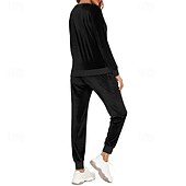 tanie dresy-Damskie Dres Spodnie dresowe Bluza z kapturem Kieszeń Solidne kolory Zestawy odzież Jesień Czarny Różowy Welur Siłownia Trening Sportowy Odporność na wiatr Długi rękaw Sport Odzież sportowa Średnio