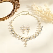 voordelige Sieradensets-Bruidssieradensets 2 Zirkonia Parel Strass 1 Ketting Oorbellen Dames Elegant Modieus Schattig kralen Ster Gezegend Onregelmatig Sieraden set Voor Bruiloft Feest Feestavondkleding