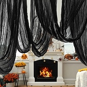 olcso Halloween kültéri dekoráció-halloweeni hátborzongató kendő 7 x 33 láb (2,15 x 10 m) szakadt gézszövet, vérfoltos akasztódekoráció, kísérteties kísértetház kültéri udvari jelenet kellék, szellemparti hangulatot kölcsönző