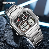 cheap Digital Watches-SANDA Men Digital Watch Outdoor Fashion Casual Wristwatch Luminous Stopwatch Alarm Clock Three Time Zones Steel Silicone Gel Watch