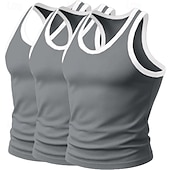 preiswerte Fitness Tank-Tops-3-teiliges Herren-Tanktop, Unterhemd, ärmellos, Unterhemd, Unterhemd, ärmellos, U-Ausschnitt, Rundhalsausschnitt, Sommer, Farbblock, Pit-Streifen, Modedesigner, sportliches Tanktop