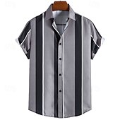 preiswerte Freizeithemden für Herren-Herren Hemd Sommerhemd Freizeithemd Strandhemd Knopfhemd Blau Gold Grün Dunkelgray Grau Kurzarm Streifen Revers Urlaub Hawaiianisch Bekleidung Polyester Mode Lässig Bequem
