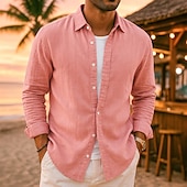 preiswerte Urlaub-Herren Leinenhemd Sommerhemd Strandbekleidung Freizeithemd Knopfhemd Einfach Urlaub Lässig Schwarz Weiß Rosa Marineblau Langarm Revers N / A Bekleidung Rein
