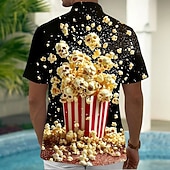 cheap Food &amp; Drinks-Men's Food Popcorn Shirt Summer Hawaiian Shirt Button Up Shirt Short Sleeve Hawaiian Holiday Beach Wear Summer Spring Turndown 3D Print Collared Shirts Front One Pocket Black
