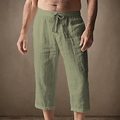 baratos Lar-Homens Calças Capri Shorts de linho Shorts de verão Shorts de praia Bolsos Cintura elástica Com Cordão Tecido Conforto Respirável Comprimento da panturrilha Férias Feriado Praia Havaiana Boho Preto