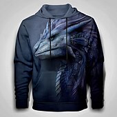 baratos roupas de capuz masculinas estampadas-Homens Dragão 3D Moletons Moletom Moletom Moletom com capuz Gola Redonda Legal Impressão 3D Bandagem Streetwear Preto Azul Com Cordão Arte Gráfica Outono Inverno Designer
