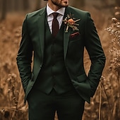 abordables Costumes de mariage-Pour des hommes Mariage Costumes Vert foncé Mode Formel Couleur Unie Coupe Standard 3 pièces Simple Boutonnage Deux Boutons