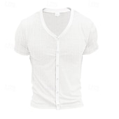 economico camicie casual da uomo-Per uomo Camicia Camicia Estiva Camicia casual Camicia da Spiaggia Camicia con Bottoni Nero Bianco Blu marino Kaki Grigio chiaro Manica Corta Semplice Scollo a V Vacanza Camicia hawaiana Abbigliamento