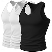 baratos Tops de ginásio-Homens Malha Íntima Camiseta Interior camisa sem manga camisa muscular Sem Manga Decote em U Profundo Scoop pescoço Decote em U Verão Côr Sólida Pit Strip Moda Designer Esportivo 3 Peças Estriado Puro