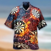 cheap Retro Vintage Print-Men&#039;s Darts Shirt Summer Hawaiian Shirt Aloha Shirt Short Sleeve Shirt Turndown Fashion Designer Casual Street Daily Holiday Black Red Blue 3D Print S M L