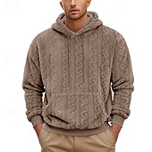 baratos camisolas de lã-Homens Moletom com zíper Moletom Moletom Zip Moletom de lã Adamascado Preto Azul Marron Cinzento Com Capuz Tecido Textura Desportos e Ar livre Casual Diário Roupa de rua Legal Designer Outono