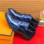 abordables Officiel-Chaussures à lacets en cuir verni vert pour hommes – chaussures habillées brillantes avec une finition polie, idéales pour les mariages et les soirées