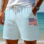 cheap Men&#039;s 3D Sweat Shorts-Independence Day Men&#039;s US Flag Patriotic Waffle Shorts Sweat Shorts Casual Shorts Mid Waist Fashion Casual Vacation Jogging Workout Elastic Drawstring Waist Shorts with Pockets Designer Clothing