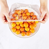 baratos Limpeza de Cozinha-tampas elásticas descartáveis para alimentos em tigelas, conjunto de tampas elásticas de plástico para frutas, vegetais, tampas à prova de poeira e odores para armazenamento de alimentos