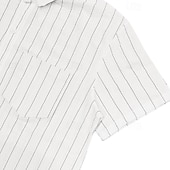 economico Casual da lavoro-Per uomo Camicia Camicia di lino Camicia casual Camicia con Bottoni Camicia di cotone A righe Vacanza Streetwear Nero Bianco Blu marino Cachi Manica Corta Collo ripiegato Estate Abbigliamento