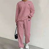 baratos Fatos de treino-Mulheres Moletom Suéter Conjunto de Roupa Atlética Bolsos Cor Sólida Conjuntos Outono Inverno Preto Branco Academia Exercite-se Esportivo Térmico / Quente A Prova de Vento Macio Manga Longa Esporte