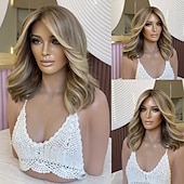 voordelige Pruiken van echt haar, met kanten voorzijde-Onverwerkt maagd haar 5x5 Sluiting 4x13 Sluiting Pruik Korte bob Braziliaans haar Golvend Blond Meerkleurig Pruik 130% 150% Haardichtheid Haar met highlights / balayage Natuurlijke haarlijn 100