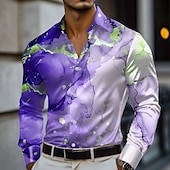 abordables Camisa de Satén para Hombre-Hombre Geométrico Mármol Arte abstracto Camisa de raso Camisa para Vestido Manga Larga Moda informal Vacaciones Festivos Verano Primavera Otoño Cuello Vuelto Impresión 3D Camisas con botones Amarillo
