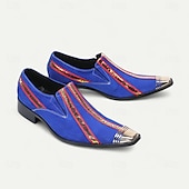cheap Premium Leather Loafers-Men&#039;s Red Slip-On Leather Boots with Gold Tip Unique Printed Stripes–Modern Western Boots for Casual, Everyday Wear