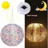 abordables Luces de paisaje-Luz de globo de estilo chino, energía solar para exteriores, linterna impresa de 12 pulgadas y 30 cm, lámpara colgante ip65, luz led de nailon resistente al agua para exteriores, jardín, fiesta,