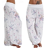 billiga breda ben och hög midja-Dam Byxor Harem byxor Palazzo byxor Mode Boho Fullängd Medium Midja Mönster Elastisk midja Bekväm Microelastisk Gata Dagliga kläder Utekväll Vit Gul Ljusgrön Rosa Sommar Vår Normal