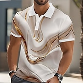 halpa Miesten geometrinen poolo-Miesten Abstrakti Geometrinen Polo Lyhythihainen Poolopaidat Kauluskäänne Business Casual liiketoiminta Urheilu- ja treenivaatteet Arki-asut Napit 3D-tulostus Kesä Keltainen Punastuvan