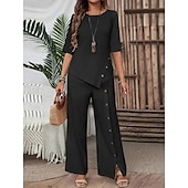 abordables Ensembles chemisiers pour femmes-Femmes Élégant Mode Streetwear Ensembles de Pantalons Demi Manches Col rond Couleur Unie Patchwork Occasionnel Quotidien Noir Blanche Vert Été Coupe régulière