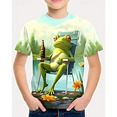billiga Pojkens 3D-djur-Pojkar 3D Djur T-shirt Kortärmad Sommar Vår Mode Grundläggande Barn 4-12 år Rund hals Utomhus Ledigt Dagligen Normal