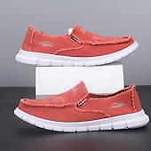 abordables Chaussures sans lacets &amp; mocassins-Mocassins à enfiler en toile rouge vieillie pour hommes, design à bords effilochés avec semelle coussinée, idéal pour les sorties streetwear d&#039;été, les week-ends et les journées décontractées