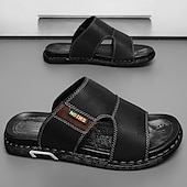 billige Ferietøfler-Brune slip-on sandaler til herre, myke sommersandaler i kunstskinn for innendørs komfort, helgeærender og uformell utendørsbruk