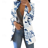 billiga Blazers och kostymer-Dam Kavaj Bekväm Mönster Elegant Mode Ledigt Blommig Utekväll Ledigt / vardag Cardigan Normal Kavajslag Normal Långärmad Ytterkläder Gul Rodnande Rosa Blå Vår Höst