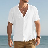 economico camicie casual da uomo-Per uomo Camicia Camicia Estiva Camicia casual Camicia da Spiaggia Camicia con Bottoni Nero Bianco Blu marino Kaki Grigio chiaro Manica Corta Semplice Scollo a V Vacanza Camicia hawaiana Abbigliamento