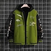 お買い得  メンズジャケット＆コート-男性用 カジュアルジャケット バーシティジャケット バケーション 日常 ポケット スプライス 春 秋 カラーブロック プリント ファッション クラシック スタンド レギュラー ブラック ワイン ネイビーブルー ダークグリーン グリーン ジャケット
