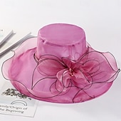 billige Partyhatter-Hatter organza Solhatt Formell Bryllup Aftenselskap Te Fest Hesteløp Elegant Årgang Med Blomster Hodeplagg Hodeplagg