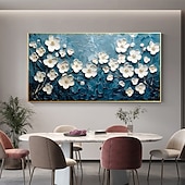 cheap Floral/Botanical Paintings-Handmade Original White Flower Oil Painting On Canvas Abstract Landscape Wall Art for Home Decor With Stretched Frame Without Inner Frame Painting