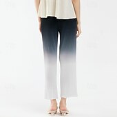 billiga Raka byxor-Dam Rak Elegant Semester Vintage Ankellång Medium Midja Lutning Elastisk Svart och vit lutning Sommar Vår Höst Lös passning