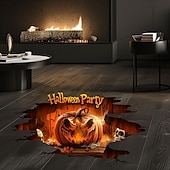 levne Halloween samolepky-Halloweenská samolepka na podlahu a zeď s 3D strašidelným dýňovým průlomovým designem, samolepicí podlahová a nástěnná dekorace do obývacího pokoje a ložnice.