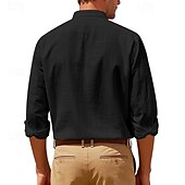 preiswerte Straße-Herren Hemd Leinenhemd Freizeithemd Knopfhemd Baumwollhemd Kokospalme Urlaub Hawaiianisch Schwarz Weiß Khaki Grau Langarm Stehkragen Sommer Frühling Bekleidung Druck