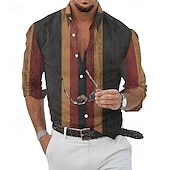 economico camicie casual da uomo-Per uomo Camicia Camicia Estiva Camicia casual Camicia da Spiaggia Camicia con Bottoni Verde chiaro Rosa Rosso Viola Verde Manica Lunga A righe Bavero Vacanza Camicia hawaiana Abbigliamento Poliestere